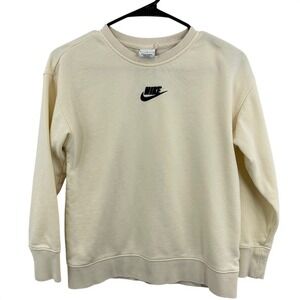Nike Kids Medium Crewneck Sweatshirt Butter Yellow Cream Black Embroidered‎ Logo